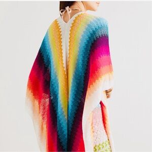 Missoni Mantella 70x90 Multicolor Zigzag Pattern open Poncho NEW